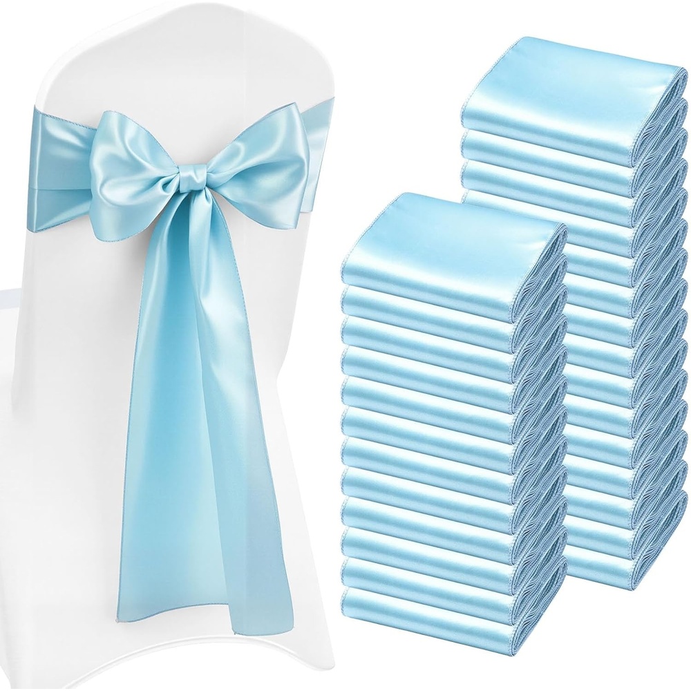 image:imageVEVOR Satin Chair Sashes Bows 50PCS Chair Ribbon Ties Back Sash 7 x 108 inch Red Wedding Reception Decoration for Wedding Ceremony Baby Shower Party Events Banquet Cover DecorationLight Blue