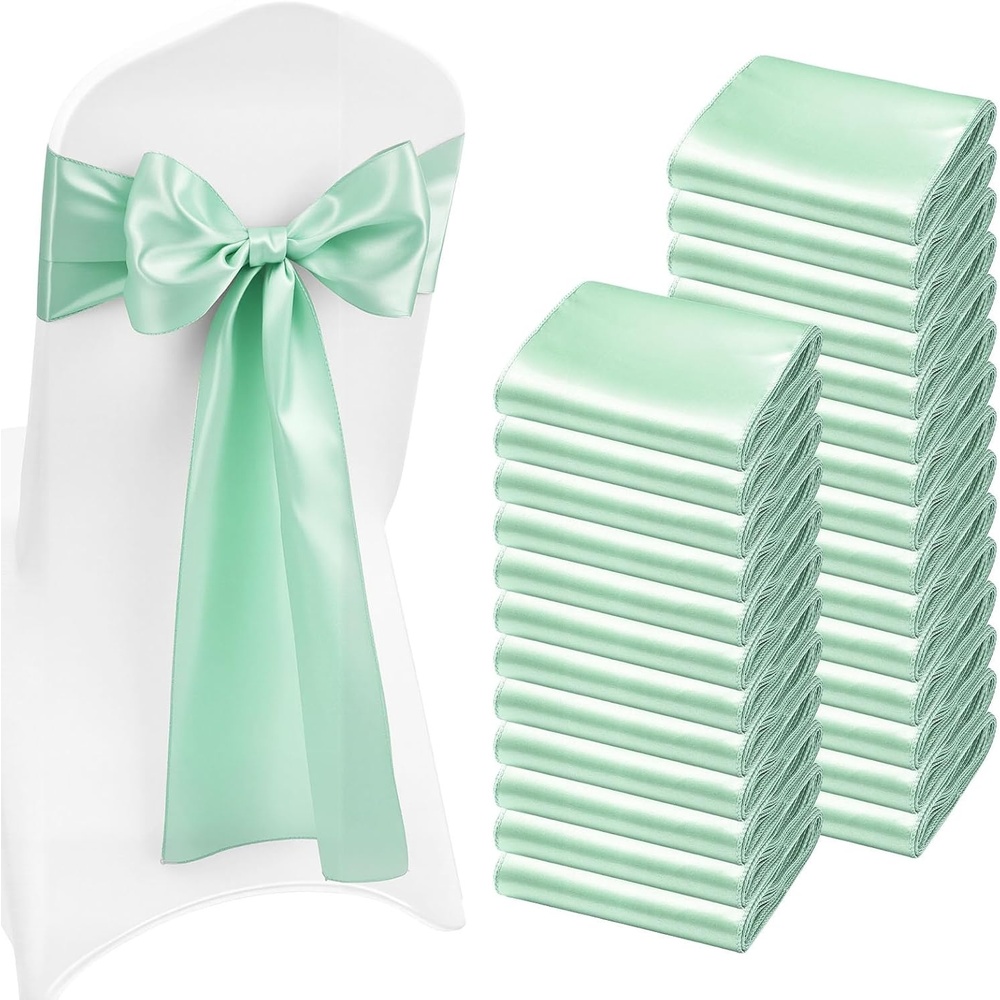 image:imageVEVOR Satin Chair Sashes Bows 50PCS Chair Ribbon Ties Back Sash 7 x 108 inch Red Wedding Reception Decoration for Wedding Ceremony Baby Shower Party Events Banquet Cover DecorationLight Green