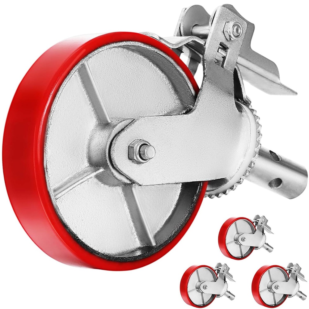 image:imageVEVOR Scaffolding Wheels Set Heavy Duty 4Pack 8 Scaffolding Casters with 4400 Lbs Per Set and Locking Stem Casters with Brake Polyurethane Replacement for Scaffold Shelves WorkbenchIron core