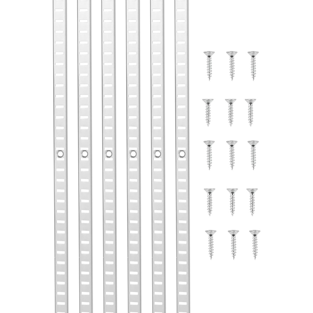 image:imageVEVOR Shelf Pilaster 363inch 6 Pack Adjustable Shelf Brackets Steel Mortise Mount Pilaster Strip Standards with 24 Screws Suitable for Wall Shelving System Cabinet Closet Organization