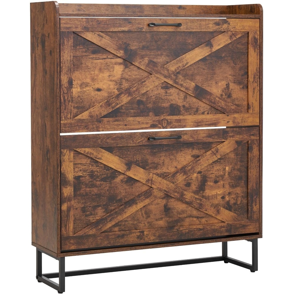 image:imageVEVOR Shoe Cabinet with 2 Flip Drawers MidCentury Shoes Storage Cabinet with AntiTipping Device Freestanding Fluted Shoe Organizer Ideal for Entrance Hallway Bedroom Living Room WalnutBrown
