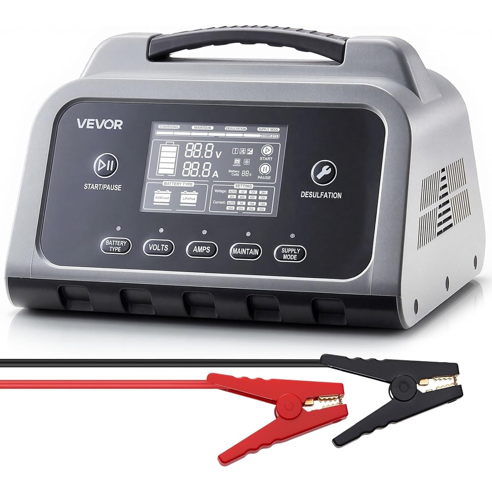 image:imageVEVOR Smart Battery Charger 16A 6V 12V 24V 36V 48V 60V 72V Lithium LiFePO4 LeadAcid GelAGM Car Battery Charger with LCD Display Trickle Charging Maintainer Desulfator for Car Boat Motorcycle