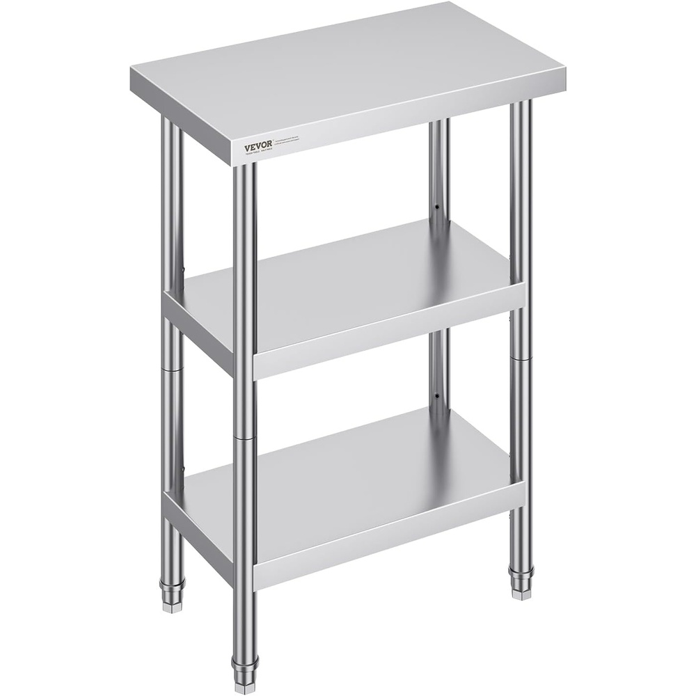 image:imageVEVOR Stainless Steel Food Prep Table 14 x 24 x 34 Inch Commercial Food Prep Worktable Heavy Duty Prep Worktable Metal Work Table with Adjustable Height for BBQ Kitchen Home and Garage14 x 24 x 34 Inch