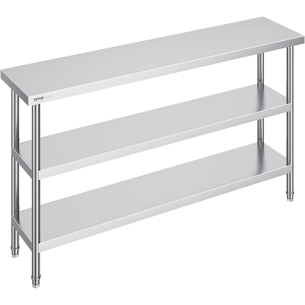 image:imageVEVOR Stainless Steel Food Prep Table 14 x 24 x 34 Inch Commercial Food Prep Worktable Heavy Duty Prep Worktable Metal Work Table with Adjustable Height for BBQ Kitchen Home and Garage14 x 60 x 34 Inch