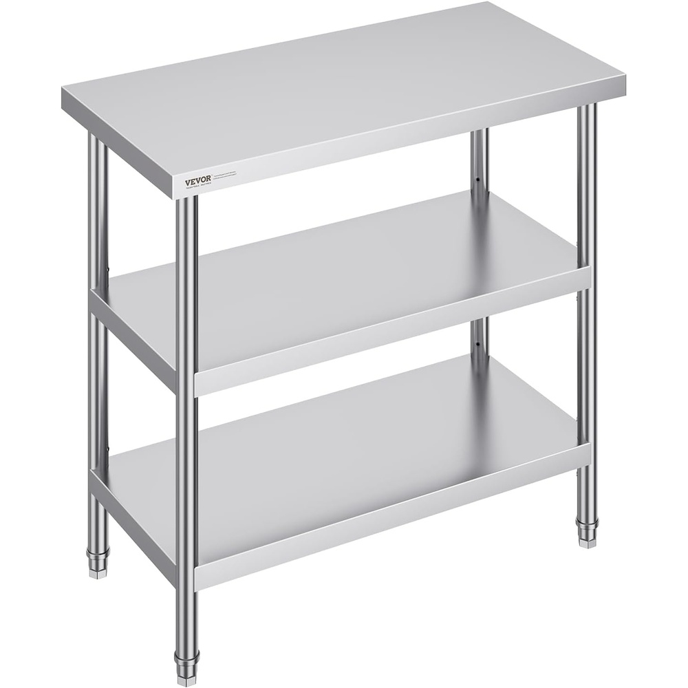 image:imageVEVOR Stainless Steel Food Prep Table 14 x 24 x 34 Inch Commercial Food Prep Worktable Heavy Duty Prep Worktable Metal Work Table with Adjustable Height for BBQ Kitchen Home and Garage18 x 36 x 34 Inch