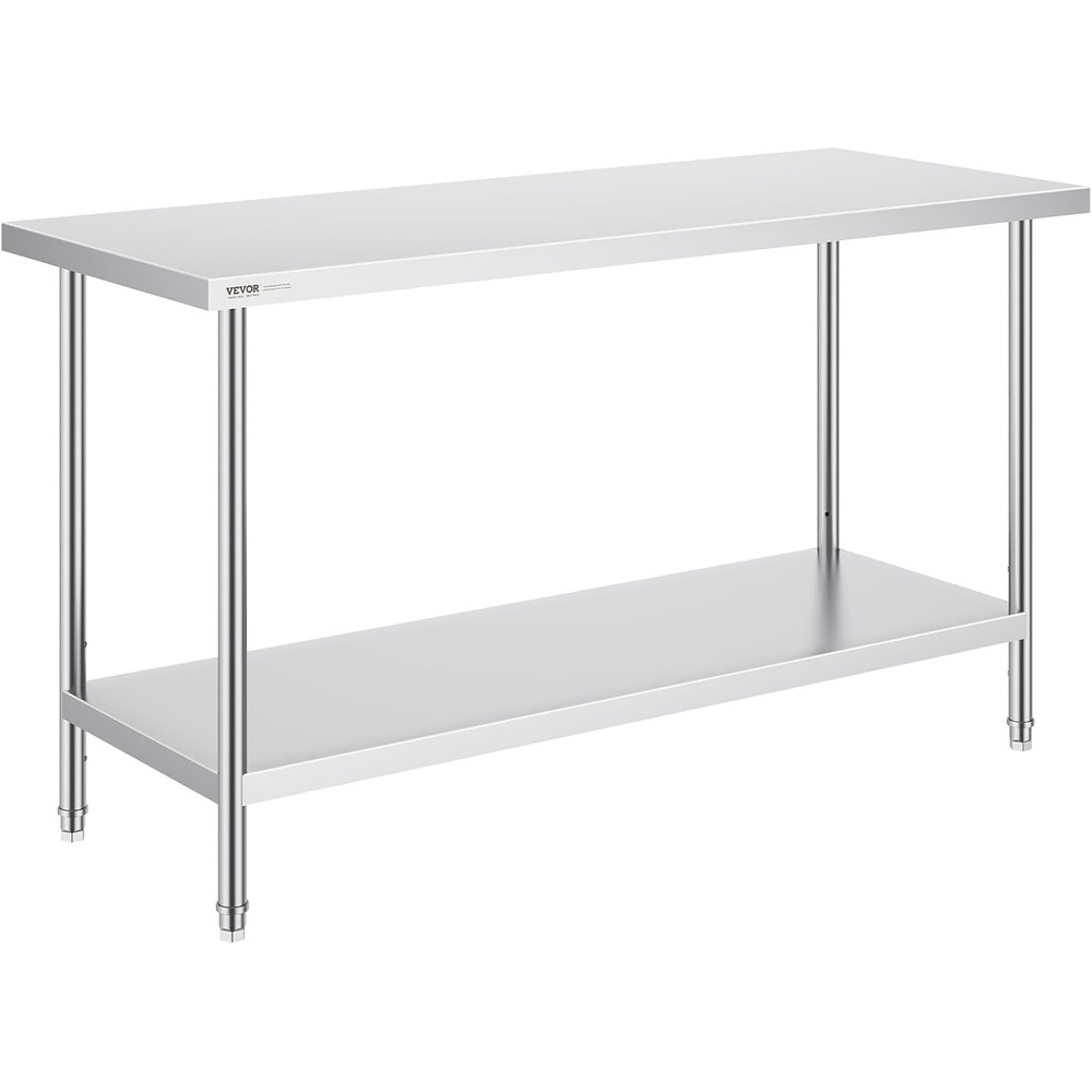 image:imageVEVOR Stainless Steel Prep Table 24 x 72 x 34 Inch 880 lbs Load Capacity Heavy Duty Metal Worktable with 3 Adjustable Height Levels Commercial Workstation for Kitchen Garage Restaurant Backyard24 x 60 x 34 Inch