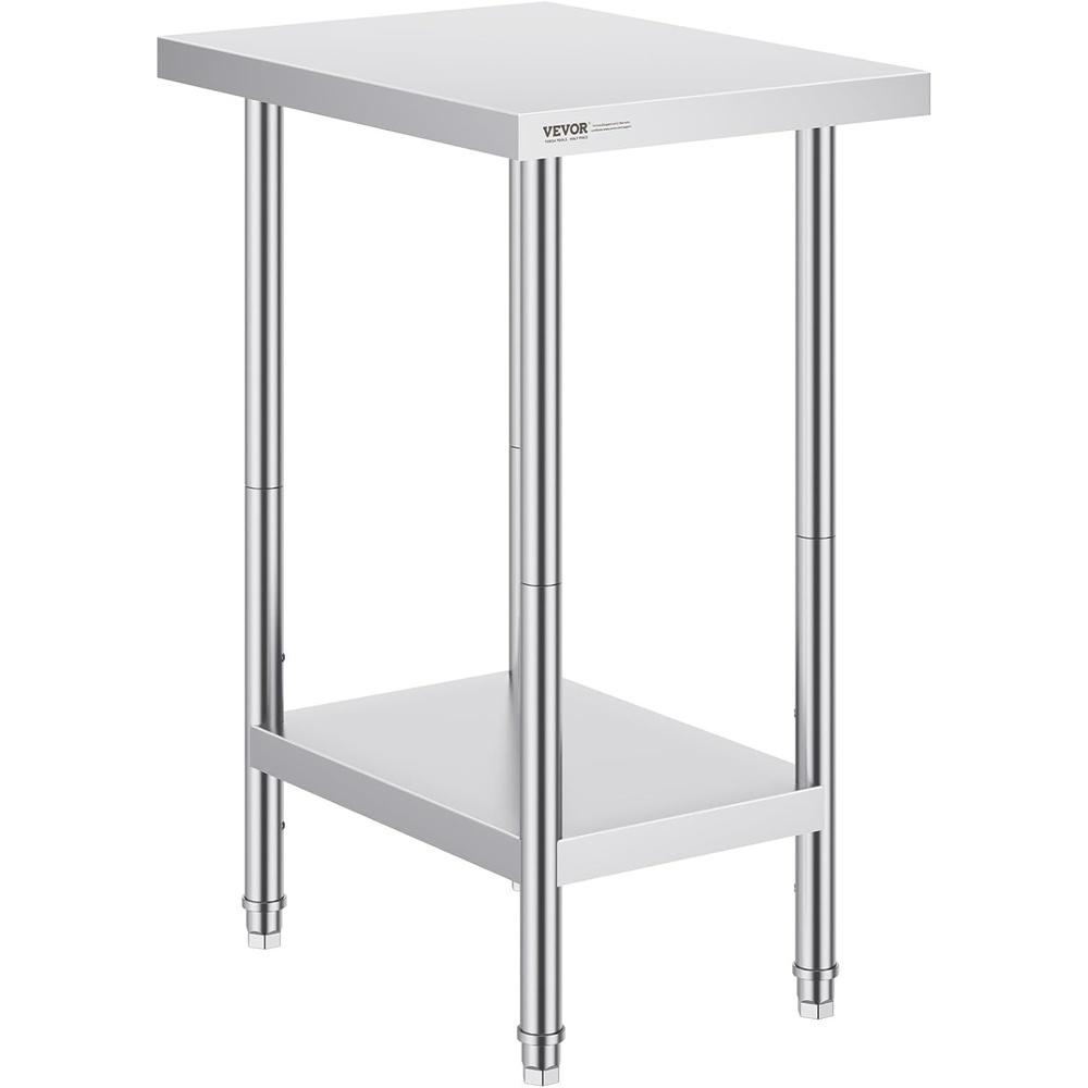 image:imageVEVOR Stainless Steel Prep Table 24 x 72 x 34 Inch 880 lbs Load Capacity Heavy Duty Metal Worktable with 3 Adjustable Height Levels Commercial Workstation for Kitchen Garage Restaurant Backyard24 x 18 x 34 inch