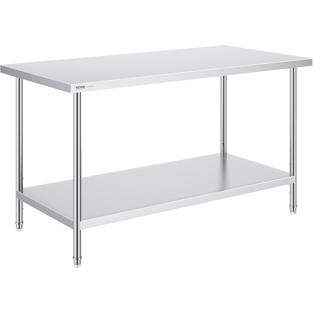 image:imageVEVOR Stainless Steel Prep Table 24 x 72 x 34 Inch 880 lbs Load Capacity Heavy Duty Metal Worktable with 3 Adjustable Height Levels Commercial Workstation for Kitchen Garage Restaurant Backyard30 x 60 x 34 Inch