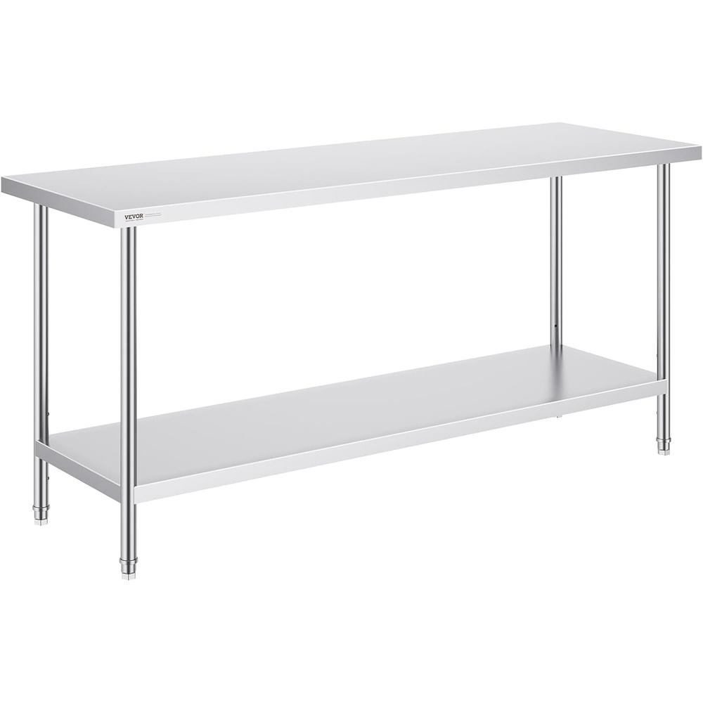 image:imageVEVOR Stainless Steel Prep Table 24 x 72 x 34 Inch 880 lbs Load Capacity Heavy Duty Metal Worktable with 3 Adjustable Height Levels Commercial Workstation for Kitchen Garage Restaurant Backyard24 x 72 x 34 Inch