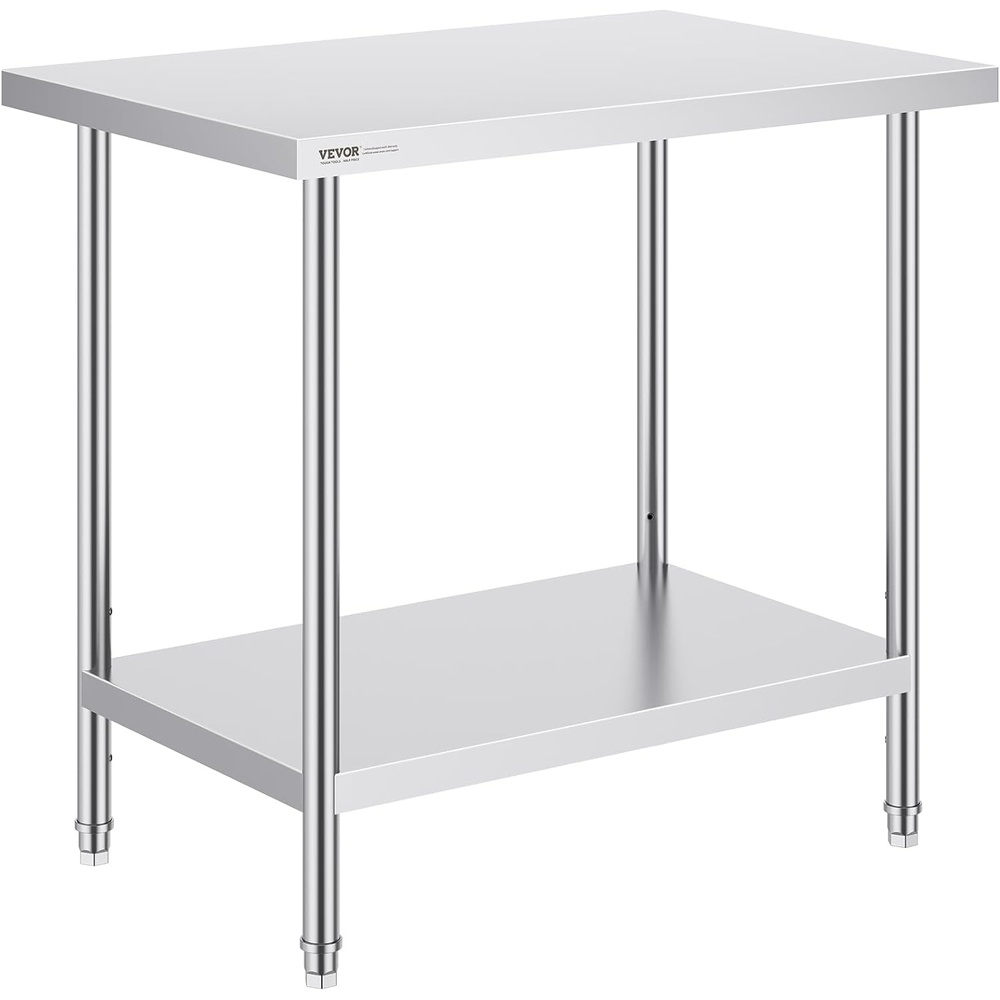 image:imageVEVOR Stainless Steel Prep Table 24 x 72 x 34 Inch 880 lbs Load Capacity Heavy Duty Metal Worktable with 3 Adjustable Height Levels Commercial Workstation for Kitchen Garage Restaurant Backyard24 x 36 x 34 Inch