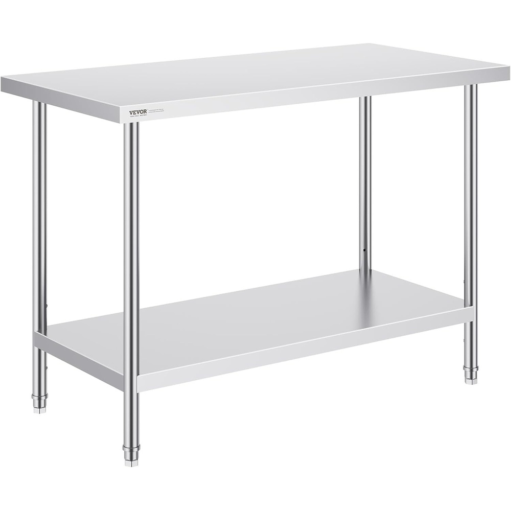 image:imageVEVOR Stainless Steel Prep Table 24 x 72 x 34 Inch 880 lbs Load Capacity Heavy Duty Metal Worktable with 3 Adjustable Height Levels Commercial Workstation for Kitchen Garage Restaurant Backyard24 x 48 x 34 Inch