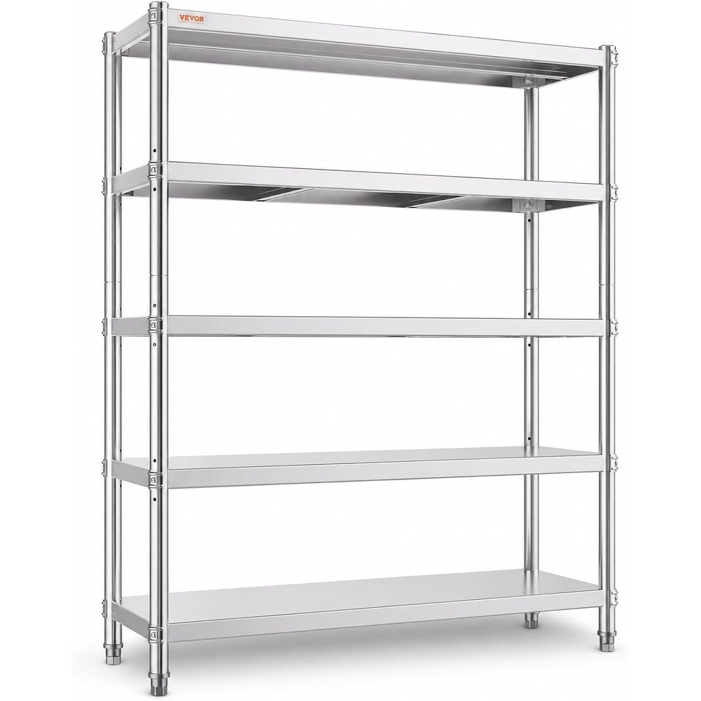image:imageVEVOR Stainless Steel Shelving 60x185 Inch 5 Tier Adjustable Shelf Storage Unit Stainless Steel Heavy Duty Shelving for Kitchen Commercial Office Garage Storage 330lb Per Shelf5Tier 48x185x72