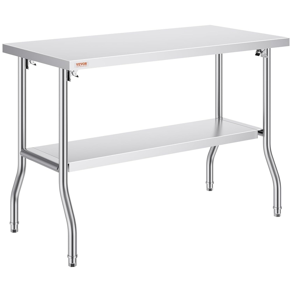 image:imageVEVOR Stainless Steel Table 24 x 354 Inches Food Prep Worktable with Wheels Kitchen Prep Table with Adjustable Undershelf Workstations for Commercial Kitchen Restaurant Hotel and Garage OutdoorDouble layer 48  24