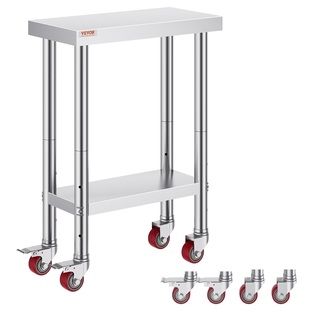 image:imageVEVOR Stainless Steel Work Table 30 x 24 x 33 Inch Prep Table with 4 Caster241234In