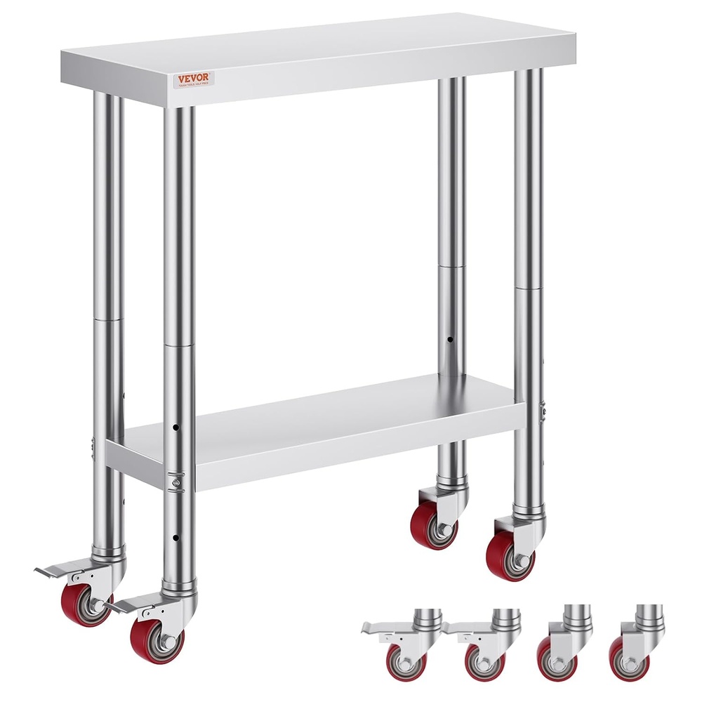image:imageVEVOR Stainless Steel Work Table 30 x 24 x 33 Inch Prep Table with 4 Caster301234In