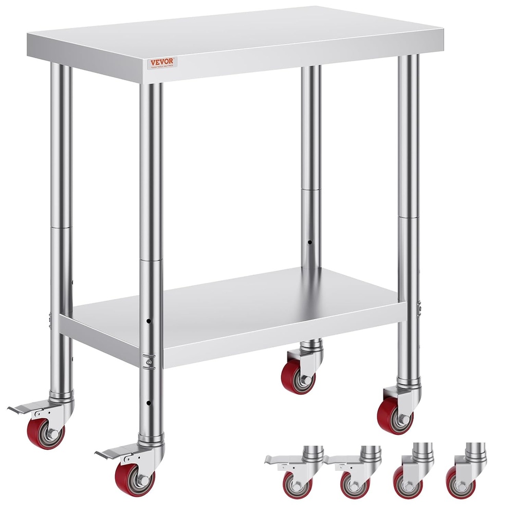 image:imageVEVOR Stainless Steel Work Table 30 x 24 x 33 Inch Prep Table with 4 Caster301834In