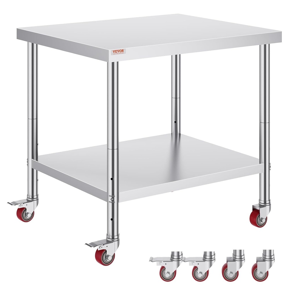 image:imageVEVOR Stainless Steel Work Table 30 x 24 x 33 Inch Prep Table with 4 Caster363034In