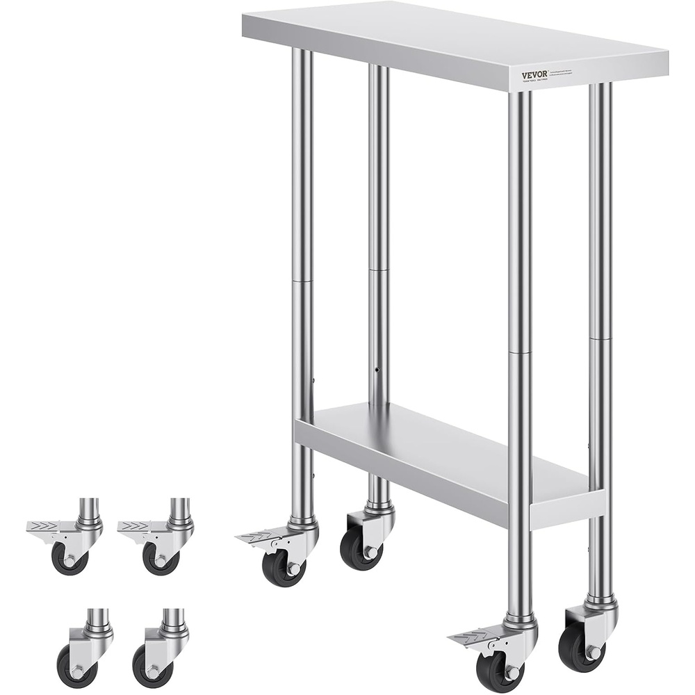image:imageVEVOR Stainless Steel Work Table 30 x 36 x 38 Inch with 4 Wheels 3 Adjustable Height Levels Heavy Duty Food Prep Worktable for Commercial Kitchen Restaurant Silver30 x 12 x 38 inch