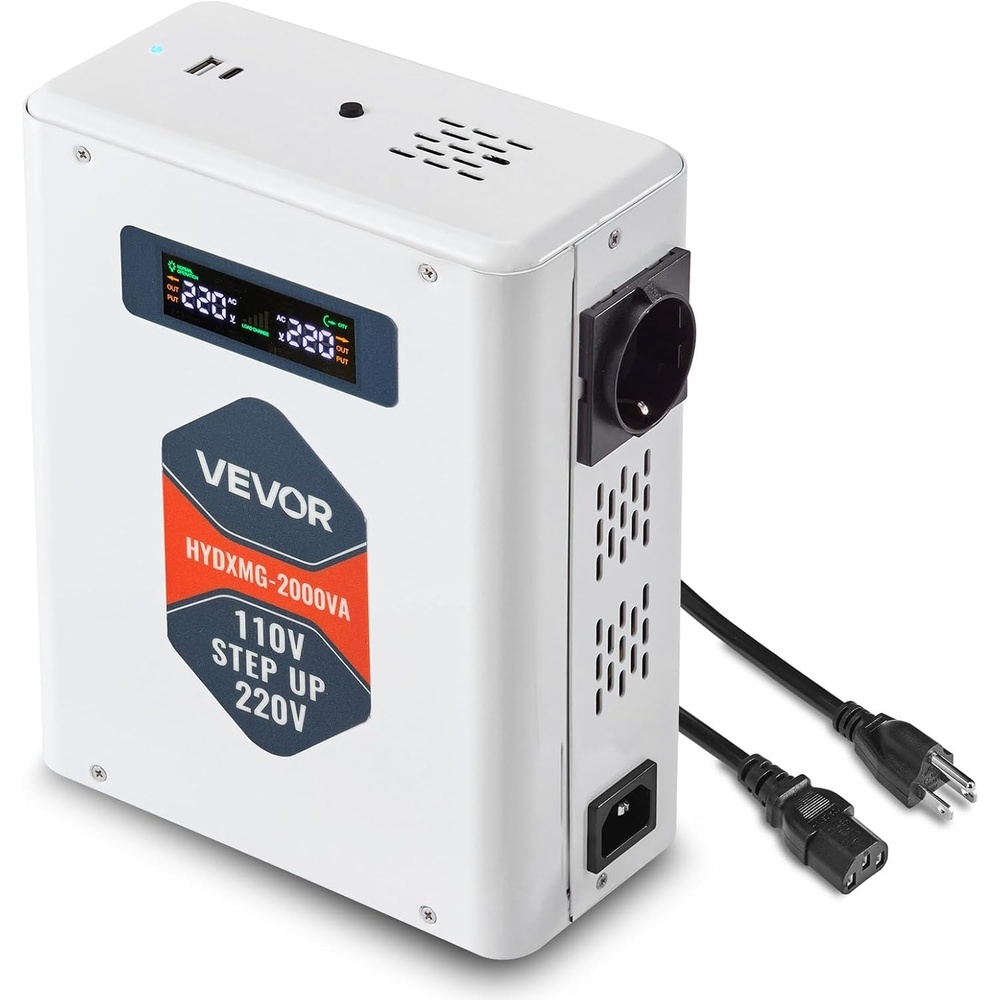 image:imageVEVOR Step Down Voltage Converter 2000VA Heavy Duty Voltage Power Converter 220V to 110V Power Transformer with 2 US Outlets USB Output LCD Display Temperature Protection for 110V AppliancesOrange