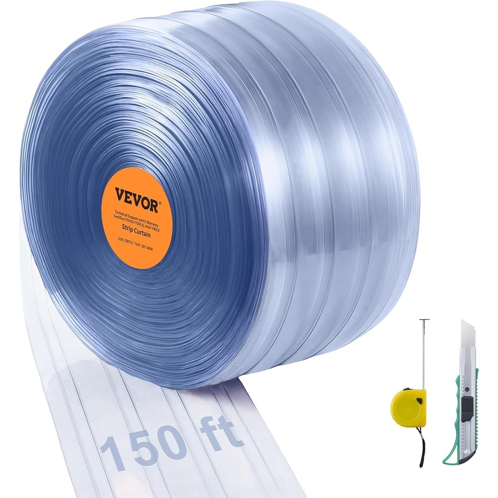 image:imageVEVOR Strip Curtain 100 Length x 12 Width x 012 Thickness Clear Ribbed PVC Curtain Strip Door Bulk Roll Plastic Door Strips for Doorway of Supermarket Garage Warehouse Barn Pet Animal House8W x 1800L Pack of 1