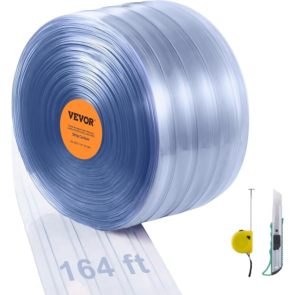 image:imageVEVOR Strip Curtain 100 Length x 12 Width x 012 Thickness Clear Ribbed PVC Curtain Strip Door Bulk Roll Plastic Door Strips for Doorway of Supermarket Garage Warehouse Barn Pet Animal House2W x 28L Pack of 1