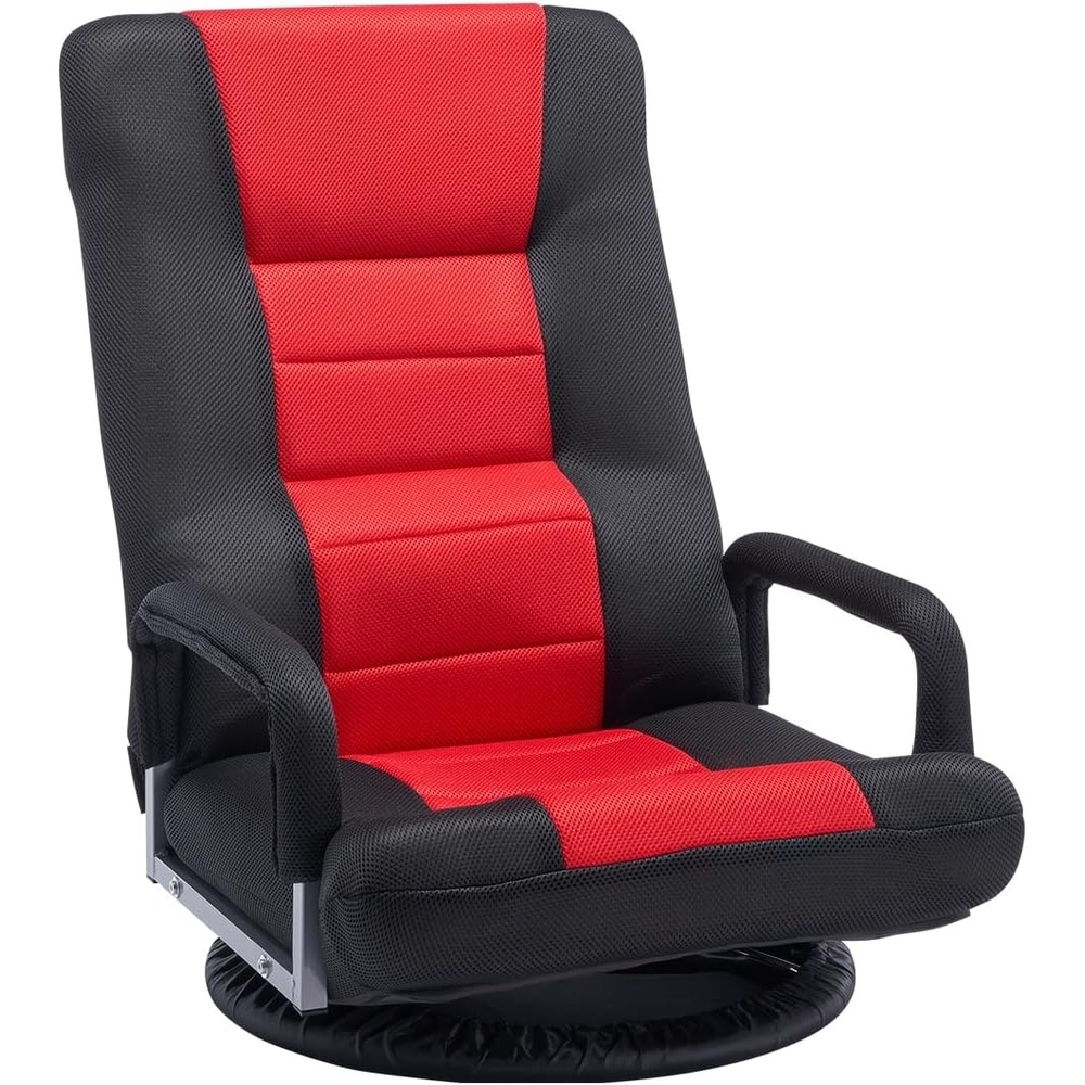 image:imageVEVOR Swivel Floor Gaming Chair with Armrests 360Degree Rotating Floor Chair with 6 Adjustable Position Folding Backrest and Lumbar Support Folding Video Reclining Sofa for TV Reading Red Black