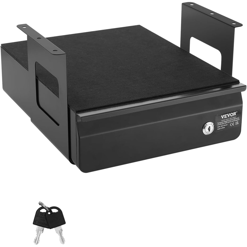 image:imageVEVOR Under Desk Lockable Slide Out Drawer 13 inch Under Desk Pullout Drawer for Sit Stand Workstation Secure Under Counter Drawers for Home Office Storage Organizer BlackSingle