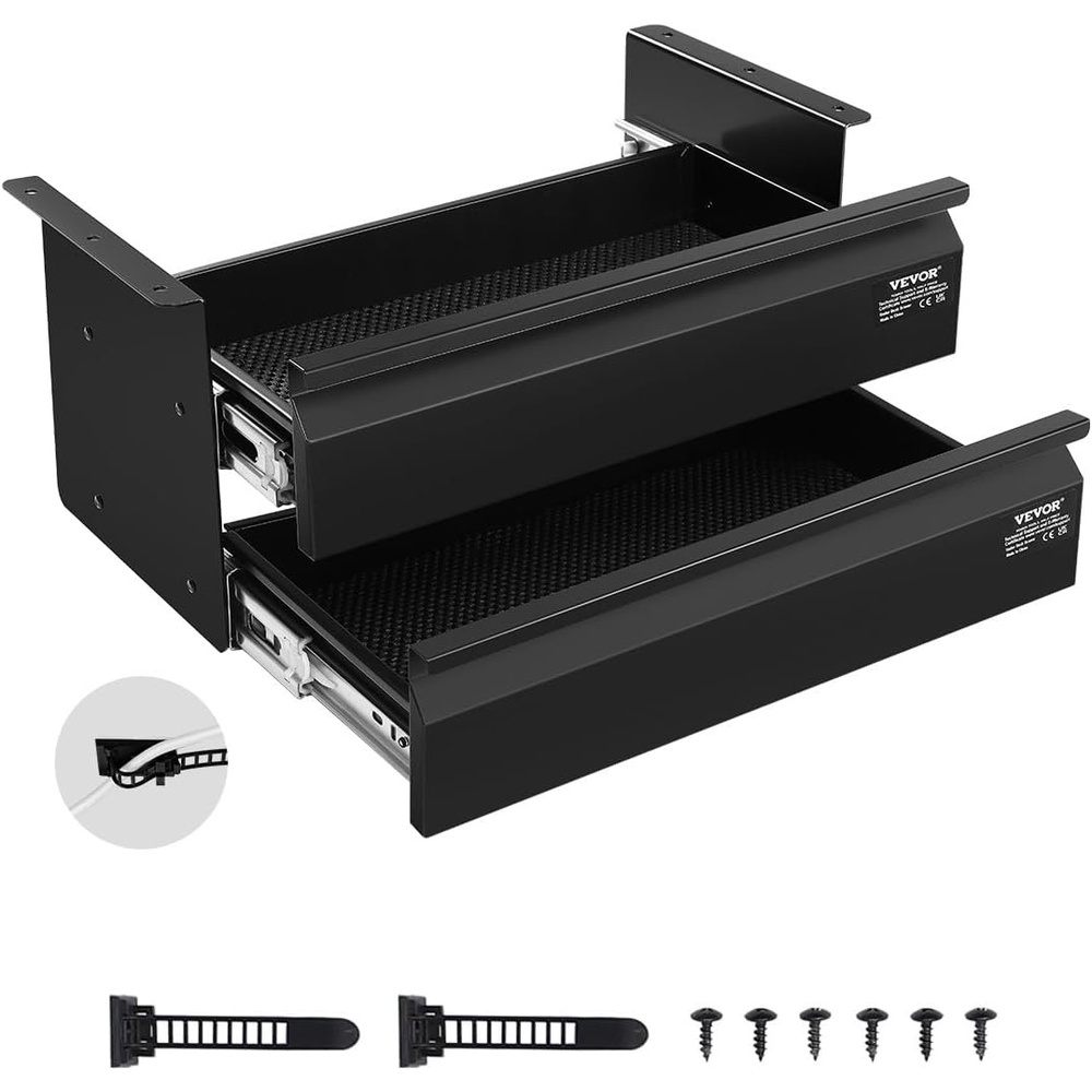 image:imageVEVOR Under Desk Lockable Slide Out Drawer 13 inch Under Desk Pullout Drawer for Sit Stand Workstation Secure Under Counter Drawers for Home Office Storage Organizer Black16inch Double