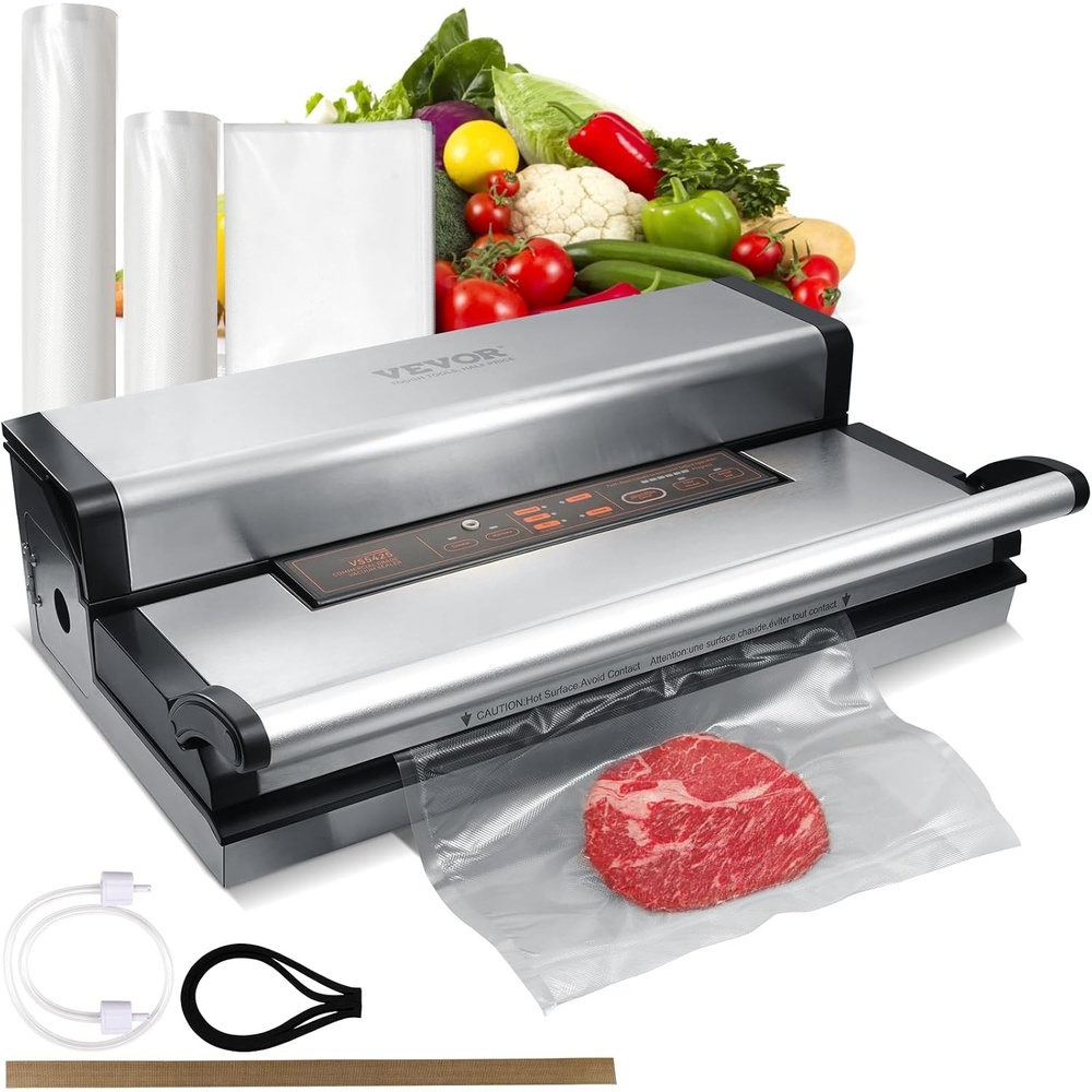 image:imageVEVOR Vacuum Sealer Machine 95Kpa 350W Powerful Dual Pump and Dual Sealing Dry and Moist Food Storage Automatic and Manual Air Sealing System with Builtin Cutter with Seal Bag and External Hose95Kpa