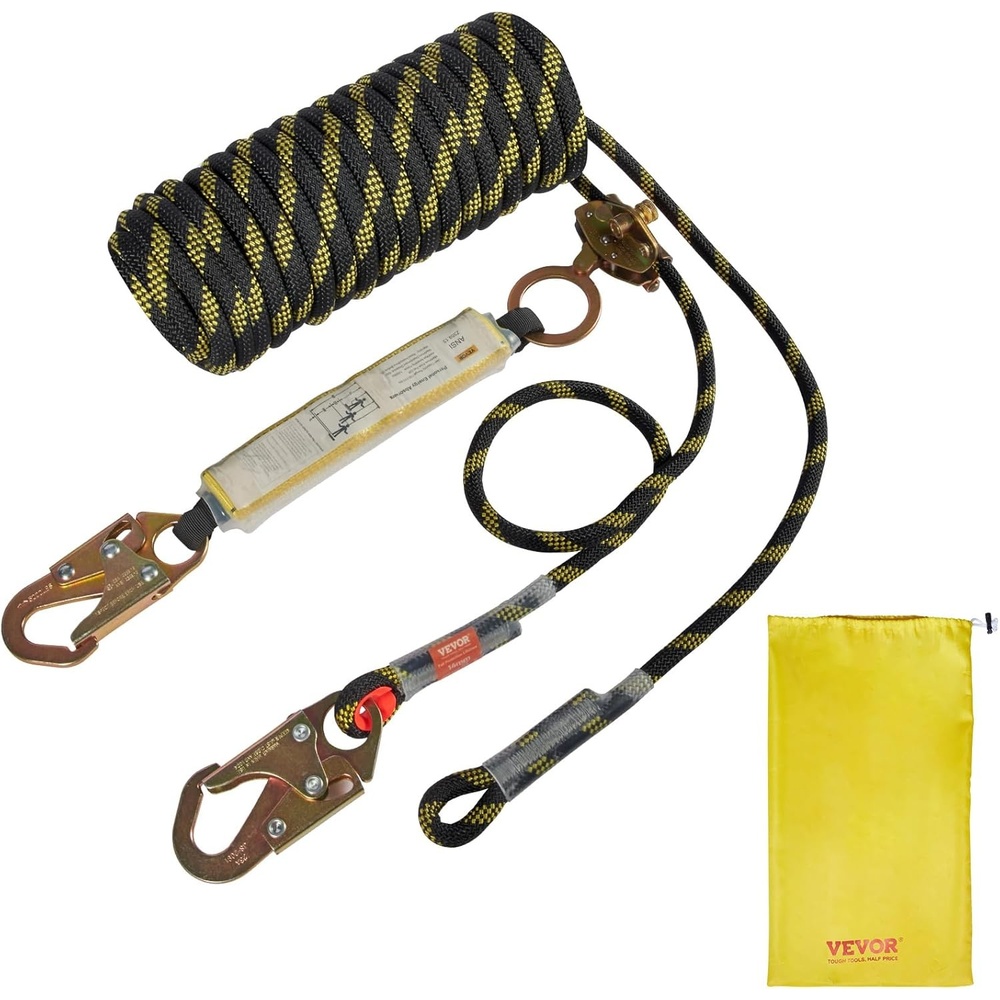 image:imageVEVOR Vertical Lifeline Assembly 055 x 25 Fall Protection Rope with 30 KN Breaking Tension Polyester Roofing Rope with Steel Snap Hooks Rope Grab and Shock Absorber ANSI Compliant25FT