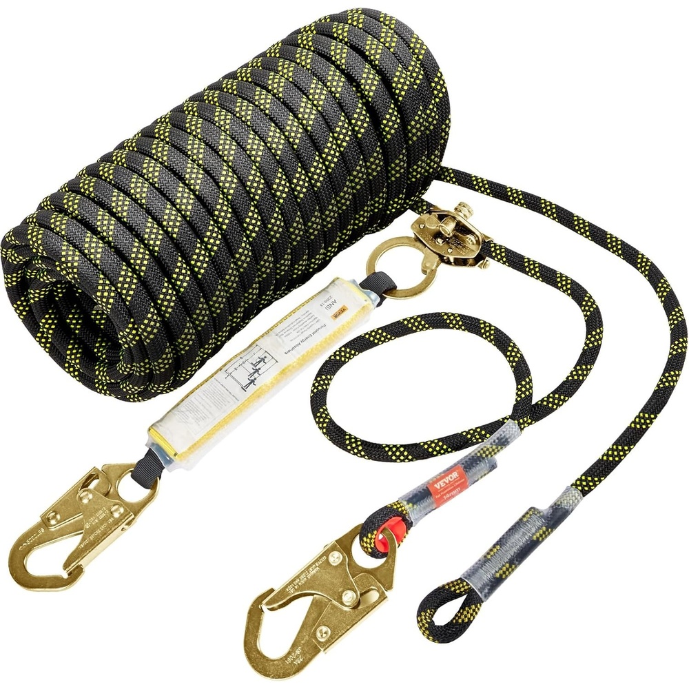 image:imageVEVOR Vertical Lifeline Assembly 055 x 25 Fall Protection Rope with 30 KN Breaking Tension Polyester Roofing Rope with Steel Snap Hooks Rope Grab and Shock Absorber ANSI Compliant100FT