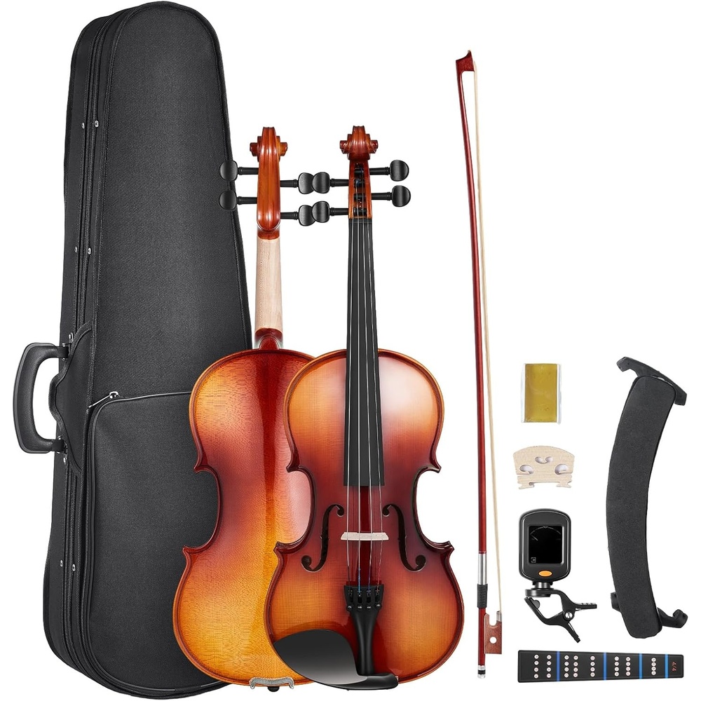 image:imageVEVOR Violin 44 Full Size for Adults Violin Fiddle Set for Beginners Student with Hard Case Rosin Bow Shoulder RestBridgeExtra StringsProfessional Solidwood Instrument Matte Brown44