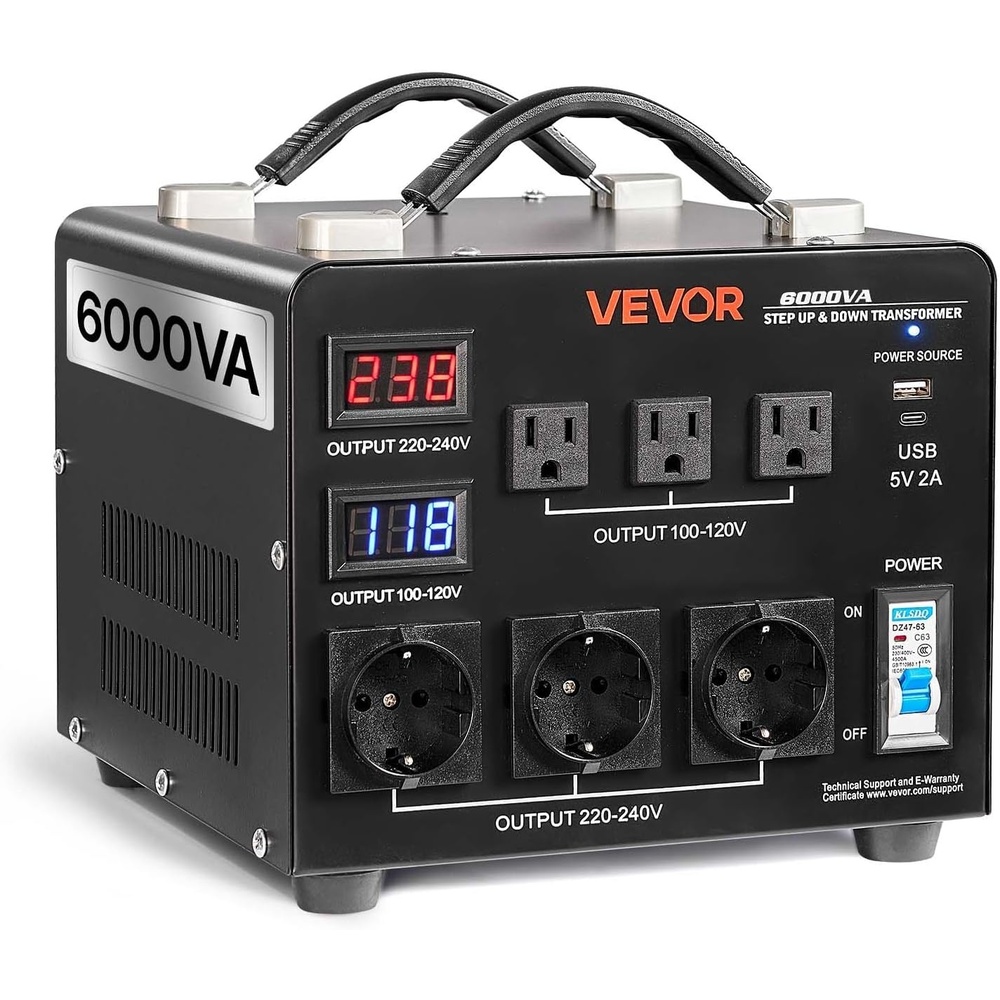 image:imageVEVOR Voltage Converter Transformer 1500VA Heavy Duty Step UpDown Power Transformer Convert from 110V to 220V and 220V to 110V with EU Outlets US Outlets Power Cord Circuit Breaker Protection6000WAuto