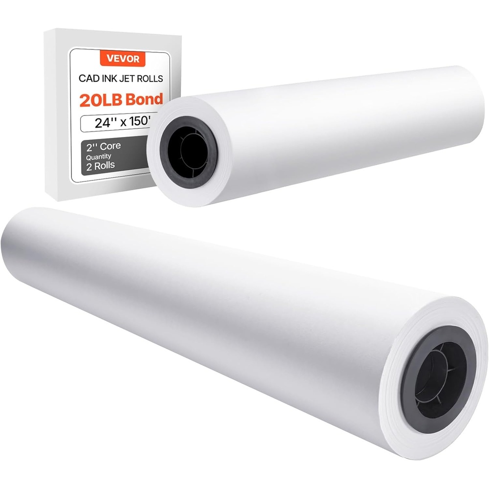 image:imageVEVOR Wide Format Paper 24 in x 150 ft Plotter Roll 2 Rolls CAD Bond Rolls with 2 in Core 20 LB Bond Paper Rolls Ideal for CAD Drawings Engineering Plans GIS Maps and Architectural Designs24 in x 150 ft