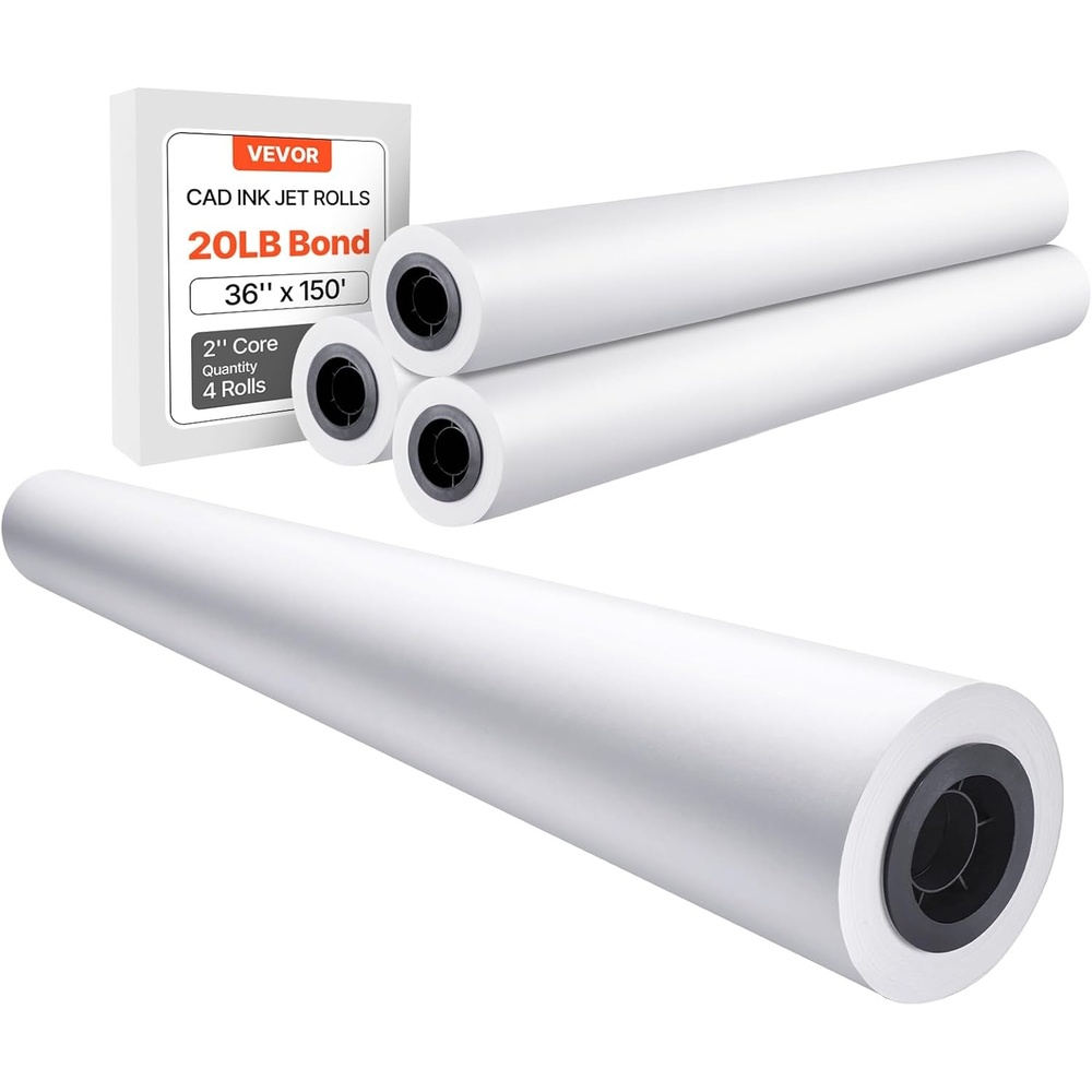 image:imageVEVOR Wide Format Paper 24 in x 150 ft Plotter Roll 2 Rolls CAD Bond Rolls with 2 in Core 20 LB Bond Paper Rolls Ideal for CAD Drawings Engineering Plans GIS Maps and Architectural Designs36 in x 150 ft