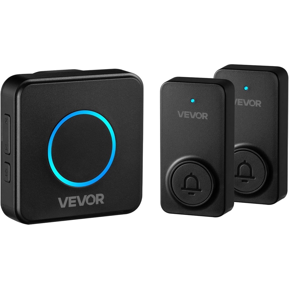 image:imageVEVOR Wireless Doorbell Kit IP54 Waterproof Door Chime Ranges up to 1000 ft 5 Adjustable Volumes 48 Ringtones Easy Installation Wireless Doorbell Ideal for Home Doorway Classroom Office Black