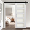 image:imageVEVOR 42 x 84 inch Sliding Barn Door with Header Board and 75FT Barn Door Hardware Track Kit amp Handle Waterproof PVC Surface PreDrilled Holes Easy to Assemble MDF Smoothly and Quietly Sliding32x84 Door  6 Track Kit