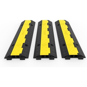 Happybuy 3 Pack of 2 Channel 11000lbs per Axle Capacity Protective Wire Cord Ramp Driveway Rubber Traffic Speed Bumps Cable Protector(Cable Protector)