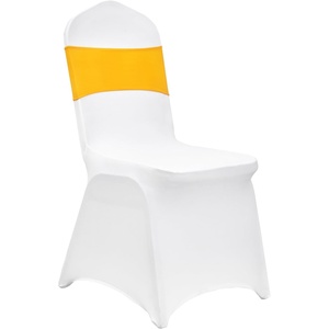 Happybuy 30 Set Gold & White Stretch Spandex Folding Chair Covers with Sashes, Universal Fit Slipcovers for Wedding & Party