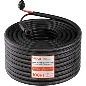 VEVOR 100FT Solar Panel Extension Cable, 10 AWG, Solar Panel Wire with Flame Retardant Protective Sleeving, Female and Male Connectors, IP67 Waterproof PV Wire, for Outdoor Automotive RV, Black & Red