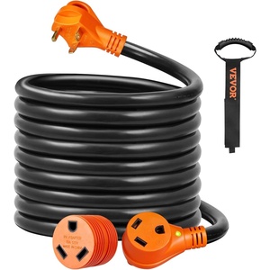 VEVOR 15 ft Extension 50 Amp, Heavy Duty STW Power Cord 14-50R Female NEMA 14-50P Male Plug, with LED Indicator Handle 15A Adapter, for RVs, trams, generators, Campers, ETL Listed, 50A(Black)