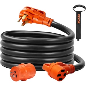 VEVOR 15 ft Extension 50 Amp, Heavy Duty STW Power Cord 14-50R Female NEMA 14-50P Male Plug, with LED Indicator Handle 15A Adapter, for RVs, trams, generators, Campers, ETL Listed, 50A(50A)