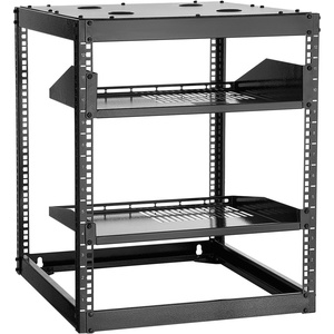 VEVOR 16U Open Frame Server Rack & Network Rack, Wall Mounted or Floor Standing, Heavy Duty 4 Post, with 2PCS Vented 1U Shelves & Mounting Hardware, Holds All 19” Networking IT Equipment AV Gear(12U Server Rack)