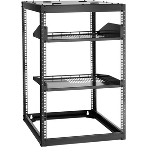 VEVOR 16U Open Frame Server Rack & Network Rack, Wall Mounted or Floor Standing, Heavy Duty 4 Post, with 2PCS Vented 1U Shelves & Mounting Hardware, Holds All 19” Networking IT Equipment AV Gear(16U Server Rack)