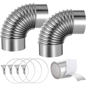 VEVOR 2 Pack Dryer Vent Elbow, 90 Degree Hose Connector Kit for 4 Inch Duct, Stainless Steel Vent Elbows with 4 Clamps and Aluminum Foil Tape, for HVAC Ducts, Pipes, and Ductworks at Tight Space