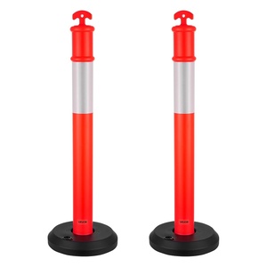 VEVOR 2 Pack Traffic Delineator Posts, 45 inches Traffic Safety Cones with Fillable Base and Reflective Strips, Heavy Duty Delineator Posts for Construction Site, Parking Lot, Crowd Control, Red(Red)