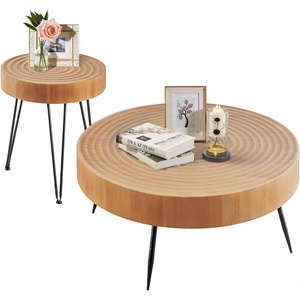 VEVOR 2 Pieces Round Coffee Tables Sets, 31.3 in Industrial Living Room Table with 1 End Side Table, Easy Assembly Coffee and End Tables Sets with Metal Legs, for Office, Living Room and Apartment