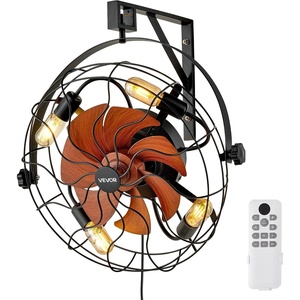 VEVOR 21 Inch Wall Mounted Fan with Lights, Ceiling Fan with Remote, 6-Speed Plug-in Wall Fan with Timer, 360° Tilt, for Bedroom, Garage, Workshop, Fits 4 E26 Bulbs (Bulbs Not Included)(21 in)