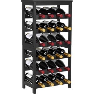 VEVOR 24 Bottle Detachable Wine Rack, 6-Tier Wine Bottle Holder,Solid Bamboo Wood Freestanding Floor Display Wine Storage Shelves with Table Top, for Kitchen,Cellar,Bar,Dining Room,Living Room(Black)(24 Bottle)