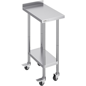 VEVOR 24 x 24 x 40 Inch Stainless Steel Work Table, Commercial Food Prep Worktable with Casters, Heavy Duty Prep Worktable, Metal Work Table with Adjustable Height for Restaurant, Home and Hotel(With Backsplash & Wheels)